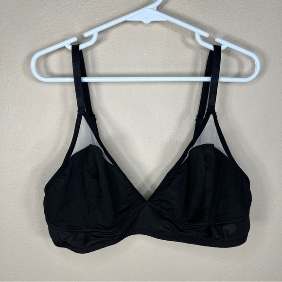 LARGE UNDERELLA BY ELLA MOSS BLACK BRALETTE IVORY MESH PANEL ACCENT STRETCH - Picture 7 of 9